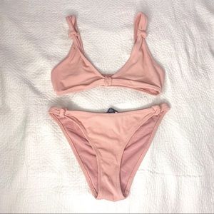 Misguided Ribbed Knot Bikini Set Blush Pink